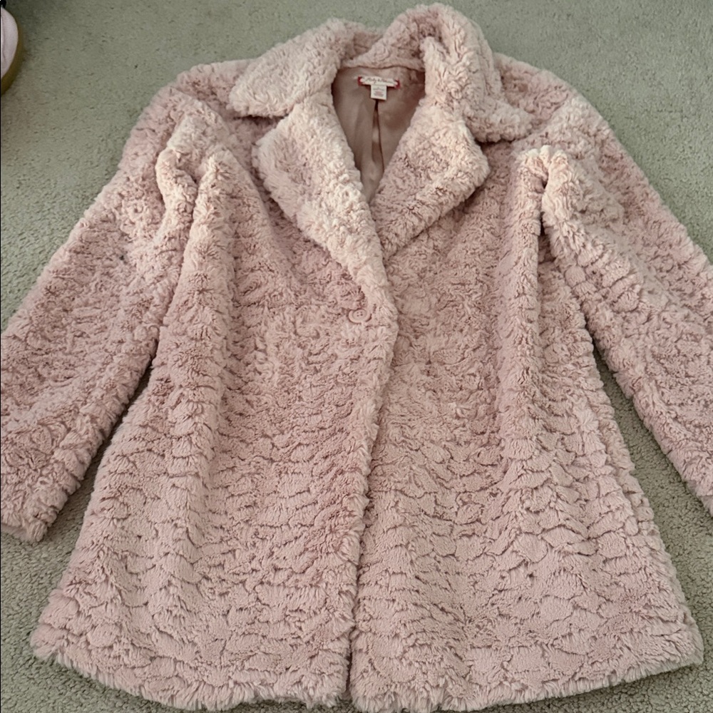 Ruby & bloom girls pink faux fur super soft pea coat sz 10/12